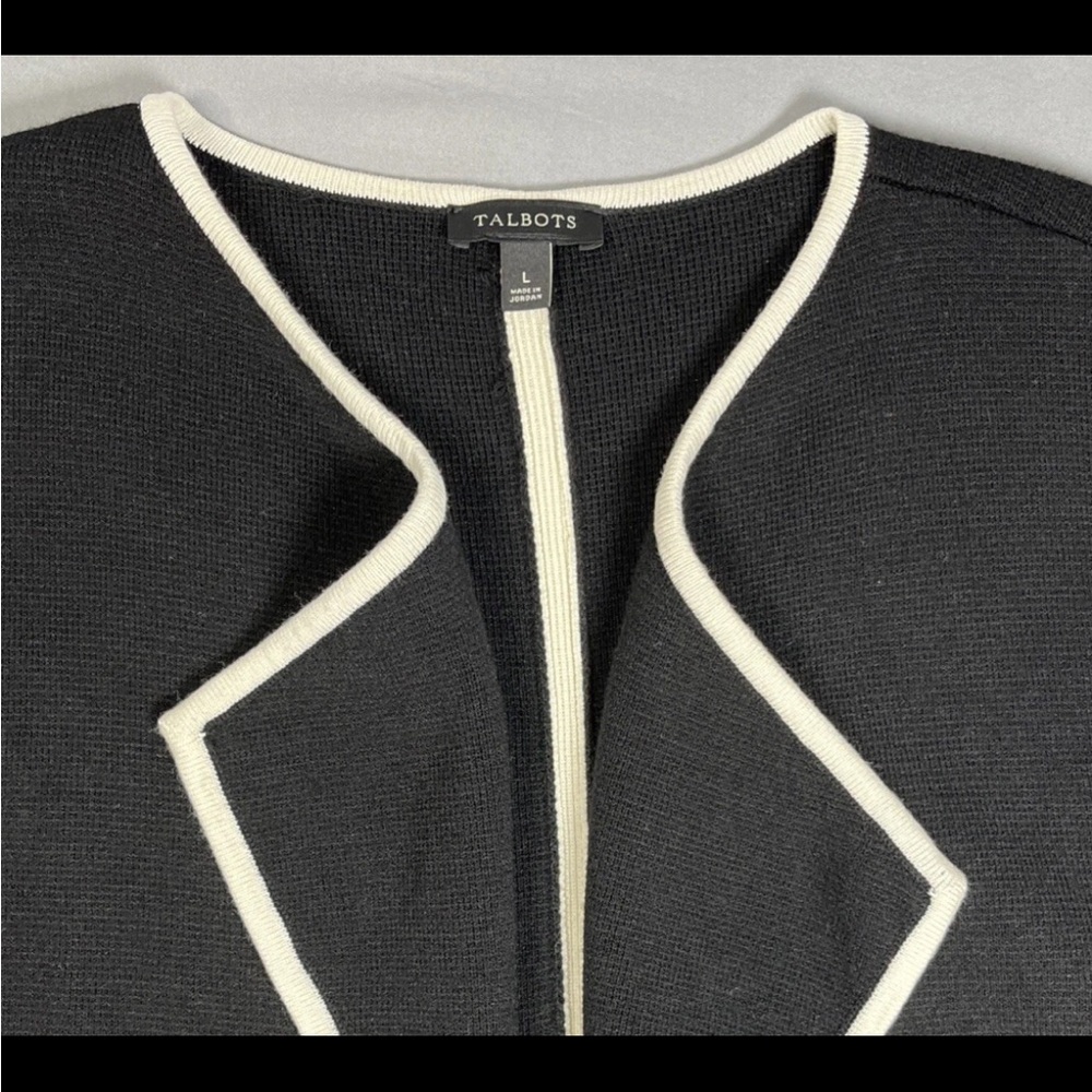 Talbots Womens Open Front Cardigan Sweater Blazer Black Ivory 2 Piece Set Large - Picture 6 of 16